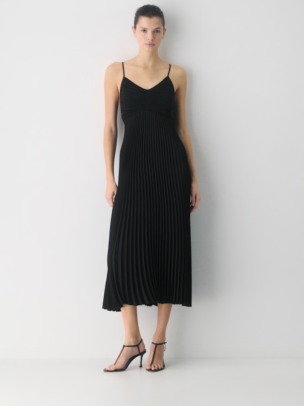 Aritzia Black Pleated Slip Midi Dress